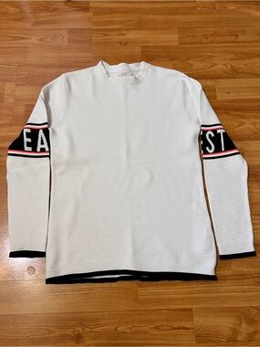 Zara Boy White Crewneck Sweater with Black and Red Sleeve Banding